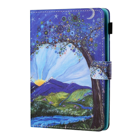 For 8 inch Tablet PC Universal Sewing Thread Horizontal Painted Flat Leather Case with Pen Cover & Anti Skid Strip & Card Slot & Holder(Sunrise With Tree) - 8 inch by buy2fix | Online Shopping UK | buy2fix