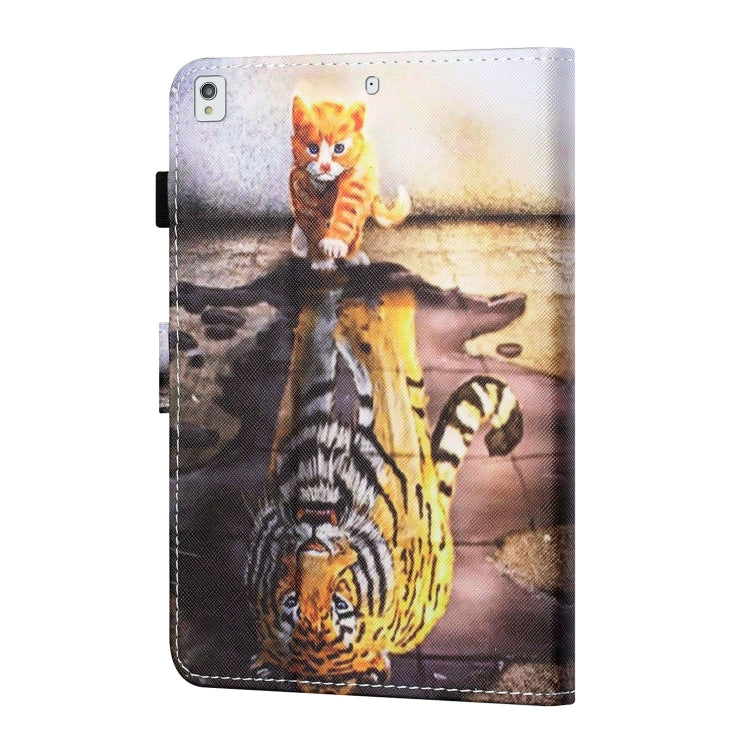 For iPad 10.2 / iPad Air 10.5 2019 Sewing Thread Horizontal Painted Flat Leather Case with Pen Cover & Anti Skid Strip & Card Slot & Holder & Sleep / Wake-up Function(Cat And Tiger) - iPad 10.2 Cases by buy2fix | Online Shopping UK | buy2fix