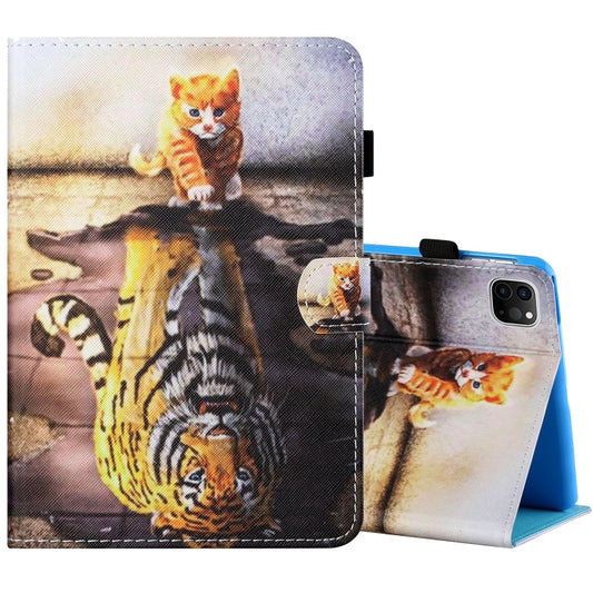 For iPad Pro 11 inch (2020) / (2018) Sewing Thread Horizontal Painted Flat Leather Tablet Case with Pen Cover & Anti Skid Strip & Card Slot & Holder & Sleep / Wake-up Function(Cat And Tiger) - iPad Pro 11 (2020) Cases by buy2fix | Online Shopping UK | buy2fix