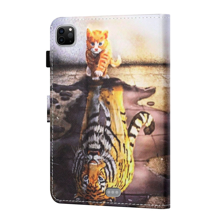 For iPad Pro 11 inch (2020) / (2018) Sewing Thread Horizontal Painted Flat Leather Tablet Case with Pen Cover & Anti Skid Strip & Card Slot & Holder & Sleep / Wake-up Function(Cat And Tiger) - iPad Pro 11 (2020) Cases by buy2fix | Online Shopping UK | buy2fix