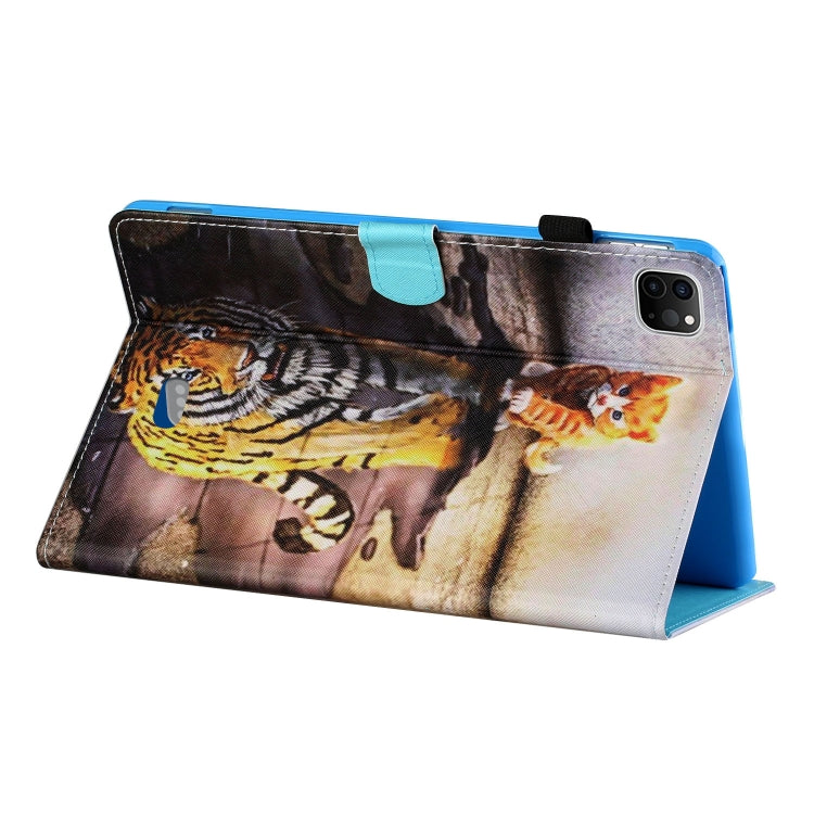 For iPad Pro 11 inch (2020) / (2018) Sewing Thread Horizontal Painted Flat Leather Tablet Case with Pen Cover & Anti Skid Strip & Card Slot & Holder & Sleep / Wake-up Function(Cat And Tiger) - iPad Pro 11 (2020) Cases by buy2fix | Online Shopping UK | buy2fix