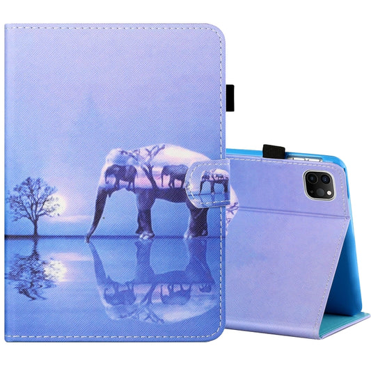 For iPad Pro 11 inch (2020) / (2018) Sewing Thread Horizontal Painted Flat Leather Tablet Case with Pen Cover & Anti Skid Strip & Card Slot & Holder & Sleep / Wake-up Function(Tree And Elephant) - iPad Pro 11 (2020) Cases by buy2fix | Online Shopping UK | buy2fix