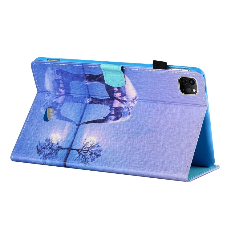 For iPad Pro 11 inch (2020) / (2018) Sewing Thread Horizontal Painted Flat Leather Tablet Case with Pen Cover & Anti Skid Strip & Card Slot & Holder & Sleep / Wake-up Function(Tree And Elephant) - iPad Pro 11 (2020) Cases by buy2fix | Online Shopping UK | buy2fix