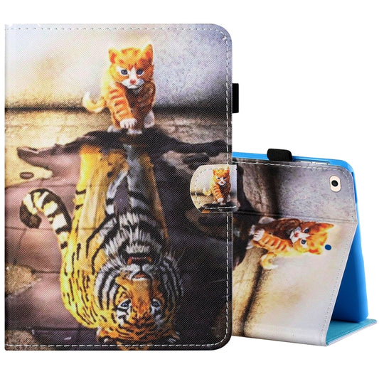 Sewing Thread Horizontal Painted Flat Leather Case with Pen Cover & Anti Skid Strip & Card Slot & Holder & Sleep / Wake-up Function For  iPad 9.7 (2018) / (2017)(Cat And Tiger) - iPad Pro 9.7 inch Cases by buy2fix | Online Shopping UK | buy2fix