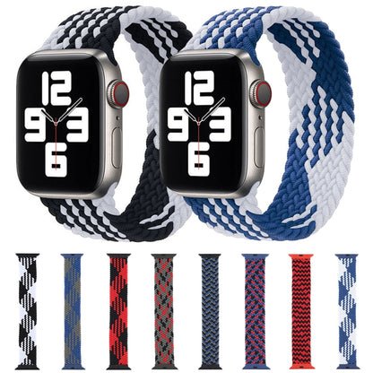 Plastic Buckle Mixed Color Nylon Braided Single Loop Watch Band For Apple Watch Ultra 49mm&Watch Ultra 2 49mm / Series 9&8&7 45mm / SE 3&SE 2&6&SE&5&4 44mm / 3&2&1 42mm, Size:L(Checkered Blue White) by buy2fix