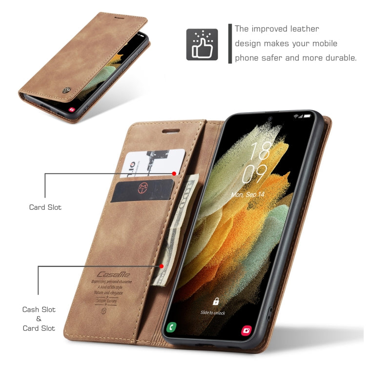For Samsung Galaxy S21 Ultra 5G CaseMe 013 Multifunctional Horizontal Flip Leather Case with Holder & Card Slot & Wallet(Brown) - Galaxy S21 Ultra 5G Cases by CaseMe | Online Shopping UK | buy2fix