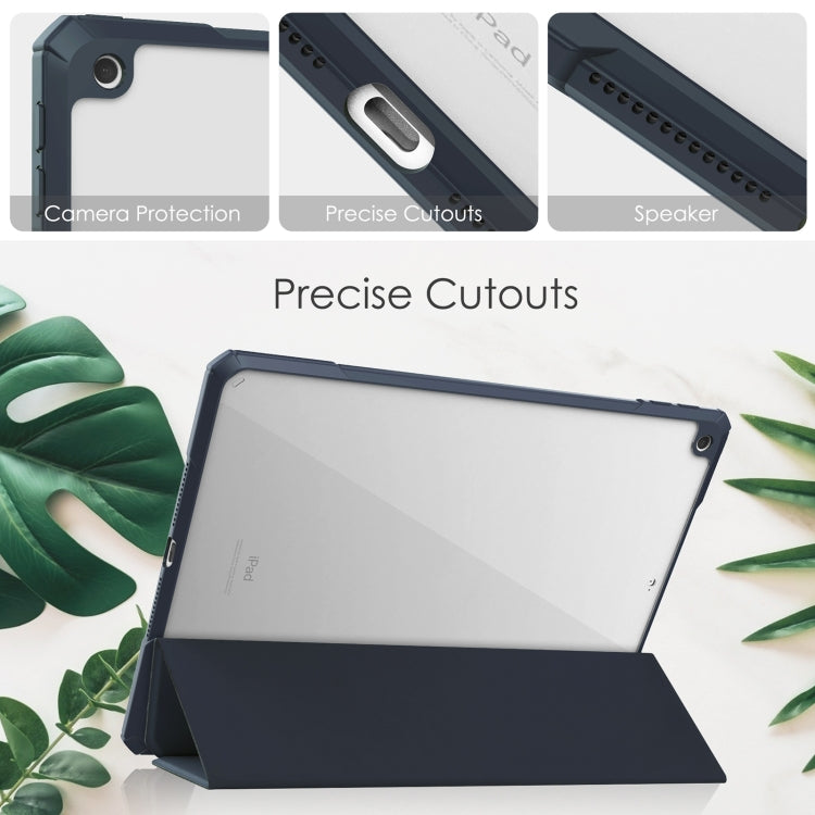 For iPad 10.2 2021 / 2020 / 2019 Transparent Acrylic + TPU Back Cover Horizontal Flip Leather Case with 3-folding Holder & Pen Holder & Sleep / Wake-up Function(Blue) - iPad 10.2 Cases by buy2fix | Online Shopping UK | buy2fix