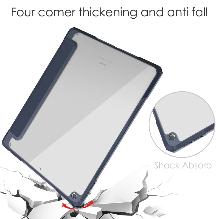 For iPad 10.2 2021 / 2020 / 2019 Transparent Acrylic + TPU Back Cover Horizontal Flip Leather Case with 3-folding Holder & Pen Holder & Sleep / Wake-up Function(Blue) - iPad 10.2 Cases by buy2fix | Online Shopping UK | buy2fix
