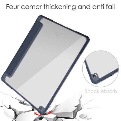 For iPad 10.2 2021 / 2020 / 2019 Transparent Acrylic + TPU Back Cover Horizontal Flip Leather Case with 3-folding Holder & Pen Holder & Sleep / Wake-up Function(Blue) - iPad 10.2 Cases by buy2fix | Online Shopping UK | buy2fix