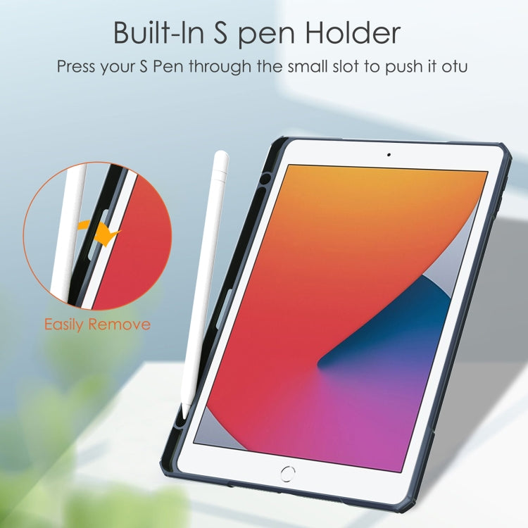 For iPad 10.2 2021 / 2020 / 2019 Transparent Acrylic + TPU Back Cover Horizontal Flip Leather Case with 3-folding Holder & Pen Holder & Sleep / Wake-up Function(Blue) - iPad 10.2 Cases by buy2fix | Online Shopping UK | buy2fix