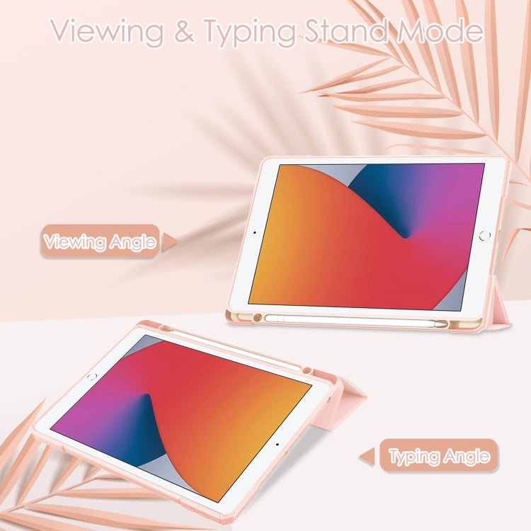 For iPad 10.2 2021 / 2020 / 2019 Transparent Acrylic + TPU Back Cover Horizontal Flip Leather Case with 3-folding Holder & Pen Holder & Sleep / Wake-up Function(Pink) - iPad 10.2 Cases by buy2fix | Online Shopping UK | buy2fix