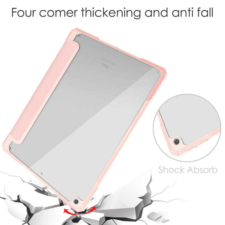 For iPad 10.2 2021 / 2020 / 2019 Transparent Acrylic + TPU Back Cover Horizontal Flip Leather Case with 3-folding Holder & Pen Holder & Sleep / Wake-up Function(Pink) - iPad 10.2 Cases by buy2fix | Online Shopping UK | buy2fix
