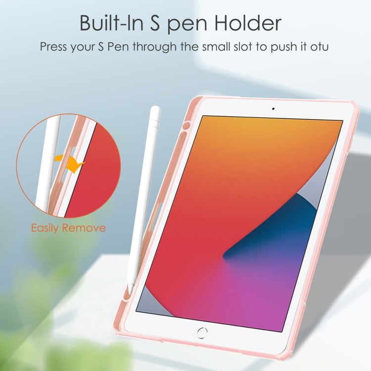 For iPad 10.2 2021 / 2020 / 2019 Transparent Acrylic + TPU Back Cover Horizontal Flip Leather Case with 3-folding Holder & Pen Holder & Sleep / Wake-up Function(Pink) - iPad 10.2 Cases by buy2fix | Online Shopping UK | buy2fix