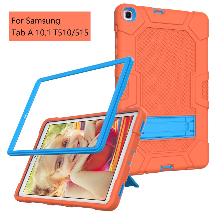 For Samsung Galaxy Tab A 10.1 (2019) / T510 Contrast Color Robot Shockproof Silicone + PC Protective Case with Holder(Orange Blue) - Tab A 10.1 (2019) T510 / T515 by buy2fix | Online Shopping UK | buy2fix