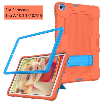 For Samsung Galaxy Tab A 10.1 (2019) / T510 Contrast Color Robot Shockproof Silicone + PC Protective Case with Holder(Orange Blue) - Tab A 10.1 (2019) T510 / T515 by buy2fix | Online Shopping UK | buy2fix