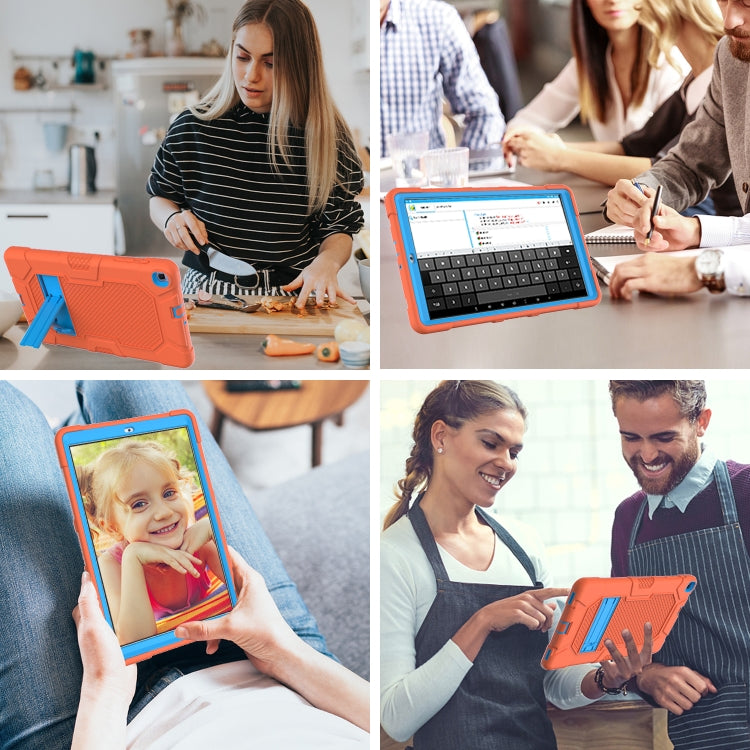 For Samsung Galaxy Tab A 10.1 (2019) / T510 Contrast Color Robot Shockproof Silicone + PC Protective Case with Holder(Orange Blue) - Tab A 10.1 (2019) T510 / T515 by buy2fix | Online Shopping UK | buy2fix