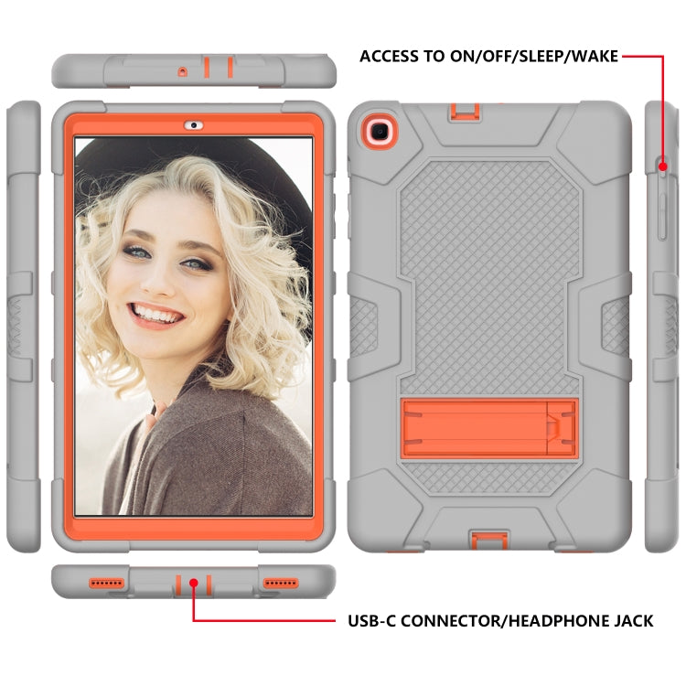 For Samsung Galaxy Tab A 10.1 (2019) / T510 Contrast Color Robot Shockproof Silicone + PC Protective Case with Holder(Grey Orange) - Tab A 10.1 (2019) T510 / T515 by buy2fix | Online Shopping UK | buy2fix