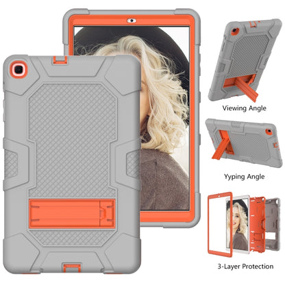 For Samsung Galaxy Tab A 10.1 (2019) / T510 Contrast Color Robot Shockproof Silicone + PC Protective Case with Holder(Grey Orange) - Tab A 10.1 (2019) T510 / T515 by buy2fix | Online Shopping UK | buy2fix