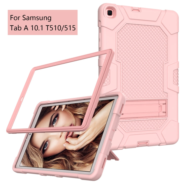 For Samsung Galaxy Tab A 10.1 (2019) / T510 Contrast Color Robot Shockproof Silicone + PC Protective Case with Holder(Rose Gold) - Tab A 10.1 (2019) T510 / T515 by buy2fix | Online Shopping UK | buy2fix