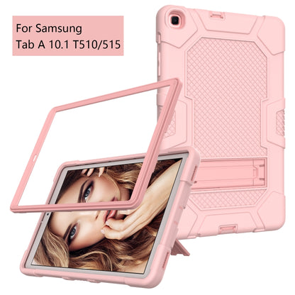 For Samsung Galaxy Tab A 10.1 (2019) / T510 Contrast Color Robot Shockproof Silicone + PC Protective Case with Holder(Rose Gold) - Tab A 10.1 (2019) T510 / T515 by buy2fix | Online Shopping UK | buy2fix