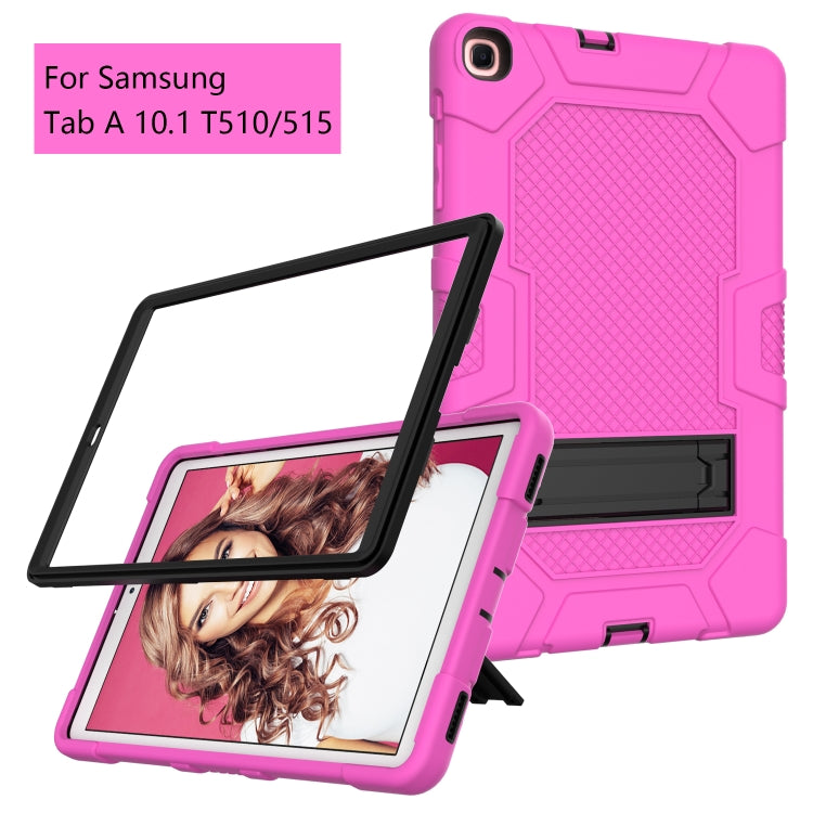 For Samsung Galaxy Tab A 10.1 (2019) / T510 Contrast Color Robot Shockproof Silicone + PC Protective Case with Holder(Rose Red Black) - Tab A 10.1 (2019) T510 / T515 by buy2fix | Online Shopping UK | buy2fix
