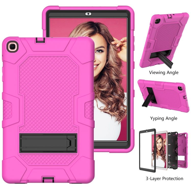 For Samsung Galaxy Tab A 10.1 (2019) / T510 Contrast Color Robot Shockproof Silicone + PC Protective Case with Holder(Rose Red Black) - Tab A 10.1 (2019) T510 / T515 by buy2fix | Online Shopping UK | buy2fix