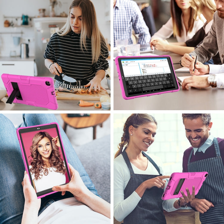For Samsung Galaxy Tab A 10.1 (2019) / T510 Contrast Color Robot Shockproof Silicone + PC Protective Case with Holder(Rose Red Black) - Tab A 10.1 (2019) T510 / T515 by buy2fix | Online Shopping UK | buy2fix