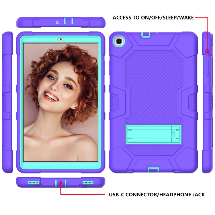 For Samsung Galaxy Tab A 10.1 (2019) / T510 Contrast Color Robot Shockproof Silicone + PC Protective Case with Holder(Purple Mint Green) - Tab A 10.1 (2019) T510 / T515 by buy2fix | Online Shopping UK | buy2fix