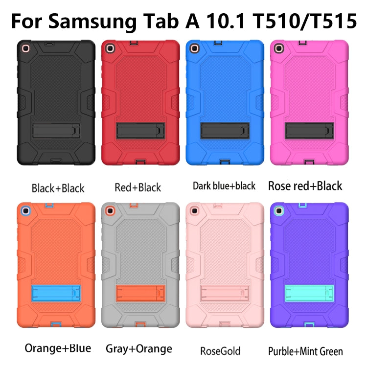 For Samsung Galaxy Tab A 10.1 (2019) / T510 Contrast Color Robot Shockproof Silicone + PC Protective Case with Holder(Purple Mint Green) - Tab A 10.1 (2019) T510 / T515 by buy2fix | Online Shopping UK | buy2fix