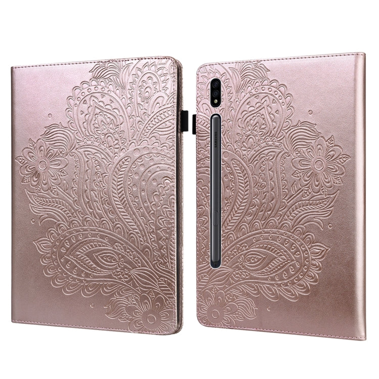 For Samsung Galaxy Tab S8 / Galaxy Tab S7 T875 Peacock Embossed Pattern TPU + PU Horizontal Flip Leather Case with Holder & Card Slots & Wallet(Rose Gold) by buy2fix