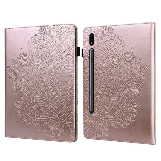 For Samsung Galaxy Tab S8 / Galaxy Tab S7 T875 Peacock Embossed Pattern TPU + PU Horizontal Flip Leather Case with Holder & Card Slots & Wallet(Rose Gold) by buy2fix
