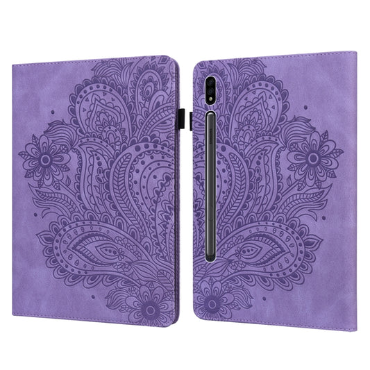 For Samsung Galaxy Tab S8 / Galaxy Tab S7 T875 Peacock Embossed Pattern TPU + PU Horizontal Flip Leather Case with Holder & Card Slots & Wallet(Purple) - Galaxy Tab S8 Cases by buy2fix | Online Shopping UK | buy2fix