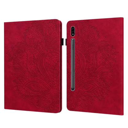 For Samsung Galaxy Tab S8 / Galaxy Tab S7 T875 Peacock Embossed Pattern TPU + PU Horizontal Flip Leather Case with Holder & Card Slots & Wallet(Red) by buy2fix
