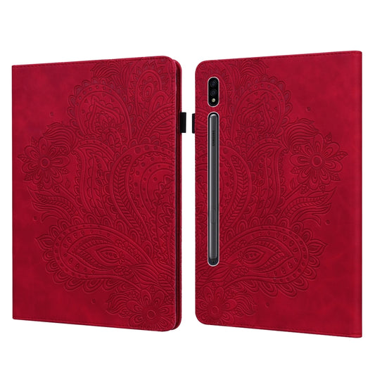 For Samsung Galaxy Tab S8 / Galaxy Tab S7 T875 Peacock Embossed Pattern TPU + PU Horizontal Flip Leather Case with Holder & Card Slots & Wallet(Red) by buy2fix
