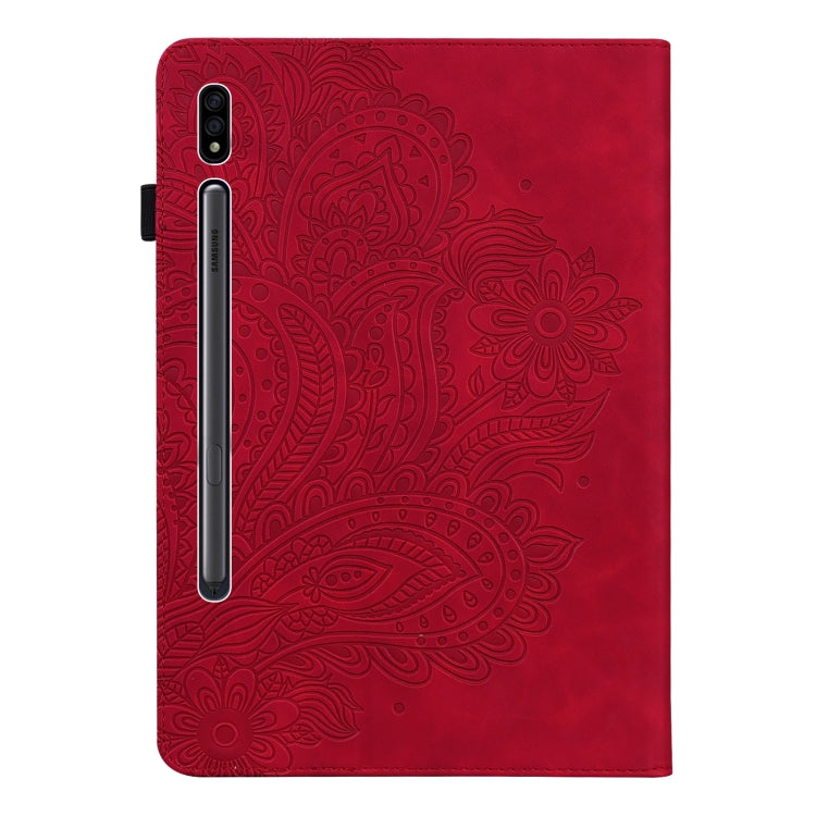 For Samsung Galaxy Tab S8 / Galaxy Tab S7 T875 Peacock Embossed Pattern TPU + PU Horizontal Flip Leather Case with Holder & Card Slots & Wallet(Red) by buy2fix