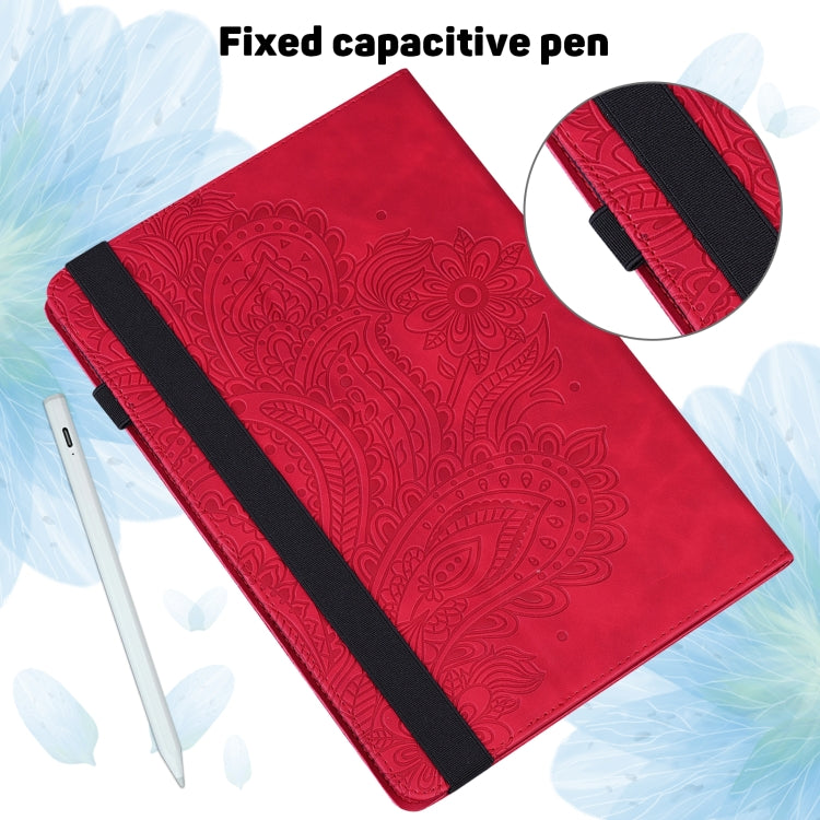 For Samsung Galaxy Tab S8 / Galaxy Tab S7 T875 Peacock Embossed Pattern TPU + PU Horizontal Flip Leather Case with Holder & Card Slots & Wallet(Red) by buy2fix