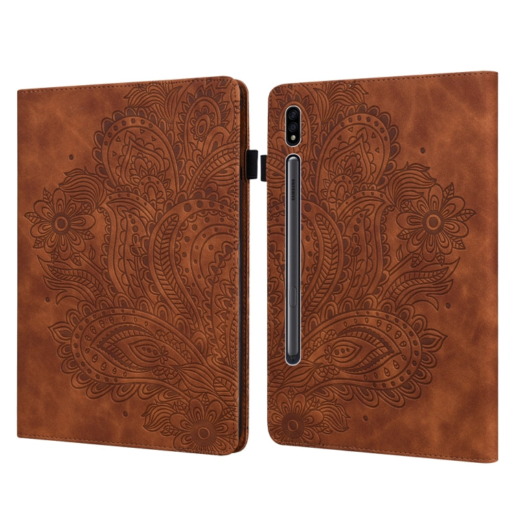 For Samsung Galaxy Tab S8 / Galaxy Tab S7 T875 Peacock Embossed Pattern TPU + PU Horizontal Flip Leather Case with Holder & Card Slots & Wallet(Brown) by buy2fix
