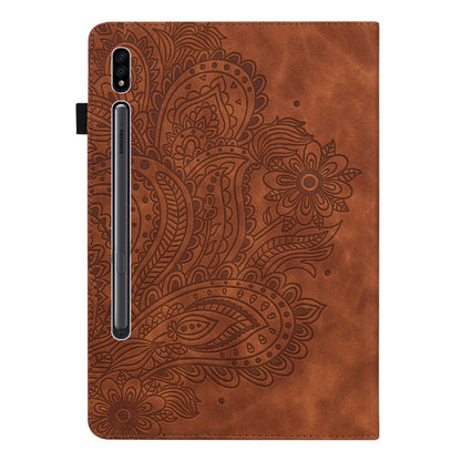 For Samsung Galaxy Tab S8 / Galaxy Tab S7 T875 Peacock Embossed Pattern TPU + PU Horizontal Flip Leather Case with Holder & Card Slots & Wallet(Brown) by buy2fix