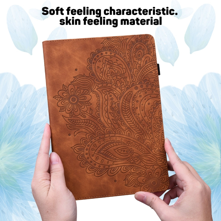 For Samsung Galaxy Tab S8 / Galaxy Tab S7 T875 Peacock Embossed Pattern TPU + PU Horizontal Flip Leather Case with Holder & Card Slots & Wallet(Brown) by buy2fix