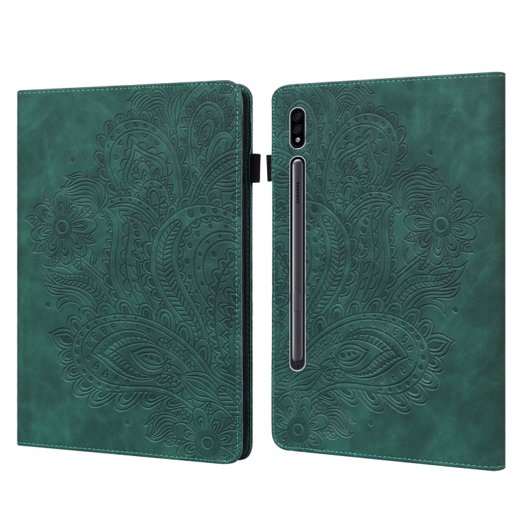 For Samsung Galaxy Tab S8 / Galaxy Tab S7 T875 Peacock Embossed Pattern TPU + PU Horizontal Flip Leather Case with Holder & Card Slots & Wallet(Green) by buy2fix