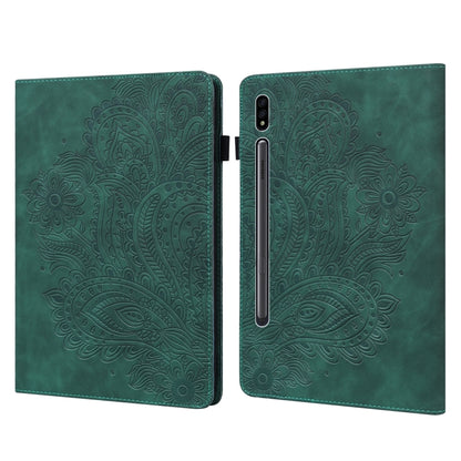 For Samsung Galaxy Tab S8 / Galaxy Tab S7 T875 Peacock Embossed Pattern TPU + PU Horizontal Flip Leather Case with Holder & Card Slots & Wallet(Green) by buy2fix