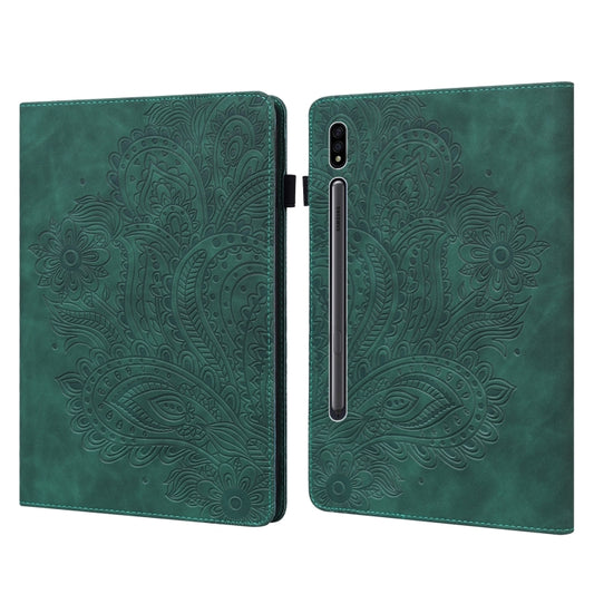For Samsung Galaxy Tab S8 / Galaxy Tab S7 T875 Peacock Embossed Pattern TPU + PU Horizontal Flip Leather Case with Holder & Card Slots & Wallet(Green) by buy2fix