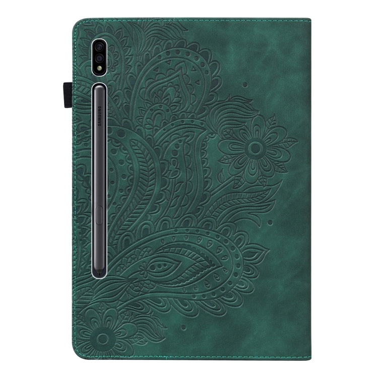 For Samsung Galaxy Tab S8 / Galaxy Tab S7 T875 Peacock Embossed Pattern TPU + PU Horizontal Flip Leather Case with Holder & Card Slots & Wallet(Green) by buy2fix