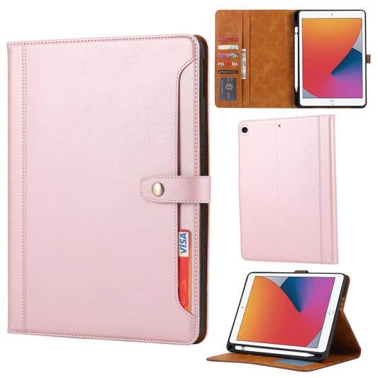 For iPad 10.2 Calf Texture Double Fold Clasp Horizontal Flip Leather Case with Photo Frame & Holder & Card Slots & Wallet(Rose Gold) - iPad 10.2 Cases by buy2fix | Online Shopping UK | buy2fix