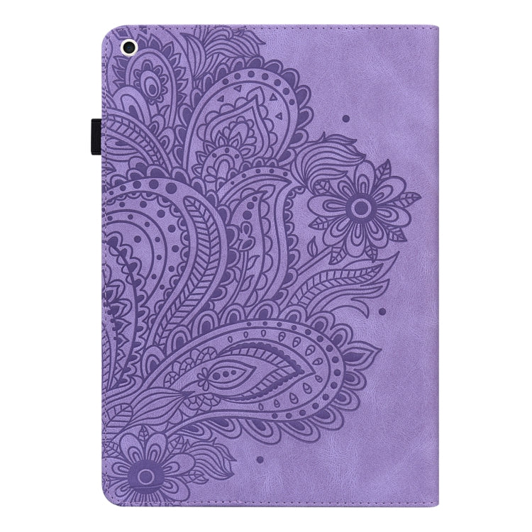 For iPad 10.2 2021 / 2020 / 2019 Peacock Embossed Pattern TPU + PU Horizontal Flip Leather Case with Holder & Card Slots & Wallet & Sleep / Wake-up Function(Purple) - iPad 10.2 Cases by buy2fix | Online Shopping UK | buy2fix