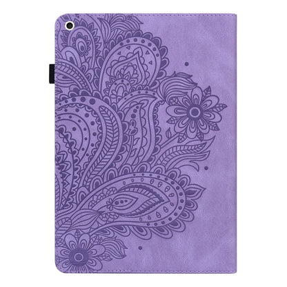 For iPad 10.2 2021 / 2020 / 2019 Peacock Embossed Pattern TPU + PU Horizontal Flip Leather Case with Holder & Card Slots & Wallet & Sleep / Wake-up Function(Purple) - iPad 10.2 Cases by buy2fix | Online Shopping UK | buy2fix