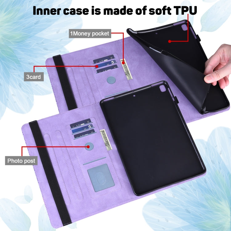 For iPad 10.2 2021 / 2020 / 2019 Peacock Embossed Pattern TPU + PU Horizontal Flip Leather Case with Holder & Card Slots & Wallet & Sleep / Wake-up Function(Purple) - iPad 10.2 Cases by buy2fix | Online Shopping UK | buy2fix