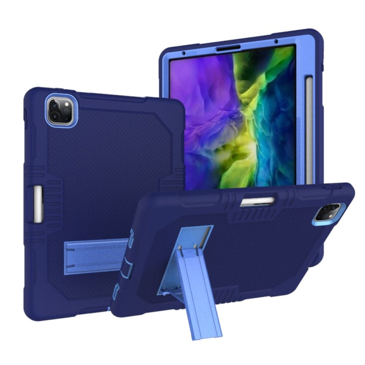 For iPad Pro 12.9 inch (2018/2020) Contrast Color Robot Shockproof Silicone + PC Protective Tablet Case with Holder(Navy Blue) - iPad Pro 12.9 (2020) Cases by buy2fix | Online Shopping UK | buy2fix