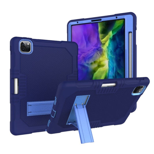 For iPad Pro 12.9 inch (2018/2020) Contrast Color Robot Shockproof Silicone + PC Protective Tablet Case with Holder(Navy Blue) - iPad Pro 12.9 (2020) Cases by buy2fix | Online Shopping UK | buy2fix