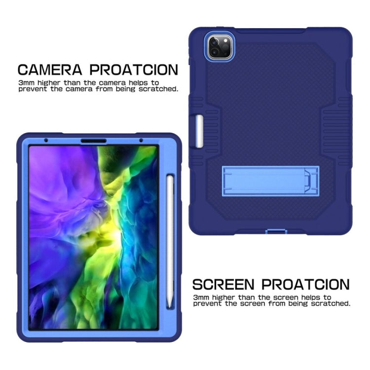For iPad Pro 12.9 inch (2018/2020) Contrast Color Robot Shockproof Silicone + PC Protective Tablet Case with Holder(Navy Blue) - iPad Pro 12.9 (2020) Cases by buy2fix | Online Shopping UK | buy2fix